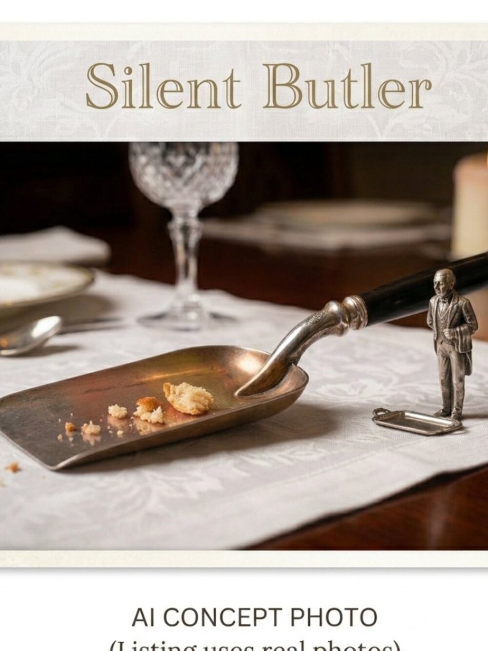 Vintage Silver Plated Copper Crumb Scoop Silent Butler Table Butler -